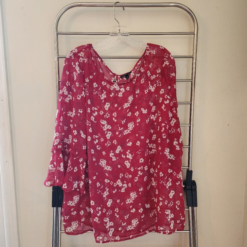 Lane Bryant Pink and White Floral Sheer Tunic - Size 20